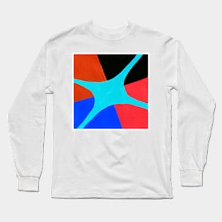 Inverted Blue Orange Black Geometric Abstract Acrylic Painting Long Sleeve T-Shirt